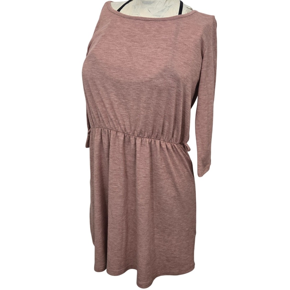 VTG Forever‎ 21 XXI Dress M Made in USA Y2K Elastic Waist Knit Mini 3/4 Sleeve